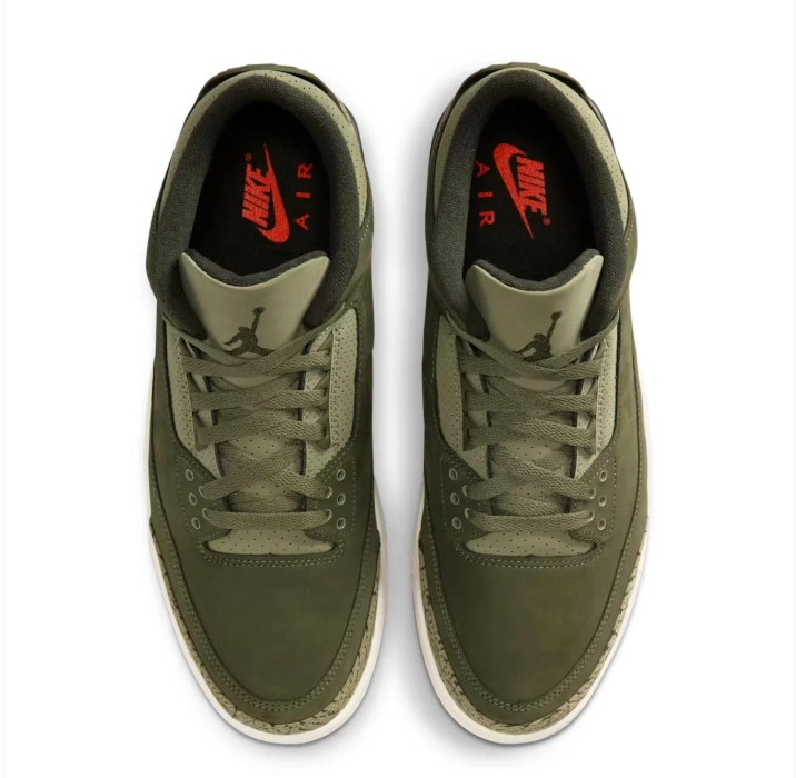 Air Jordan Olive Green Sneakers with Elephant-Print Details & Gum Soles