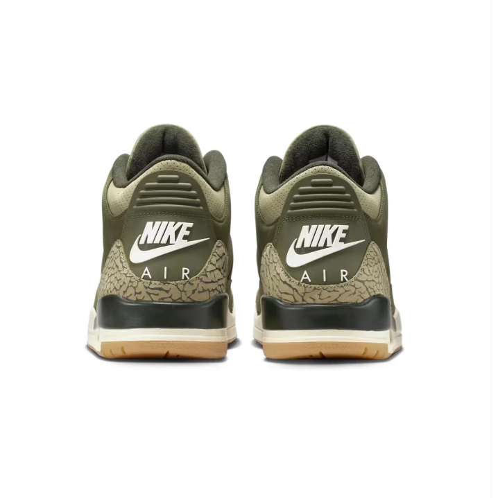 Air Jordan Olive Green Sneakers with Elephant-Print Details & Gum Soles
