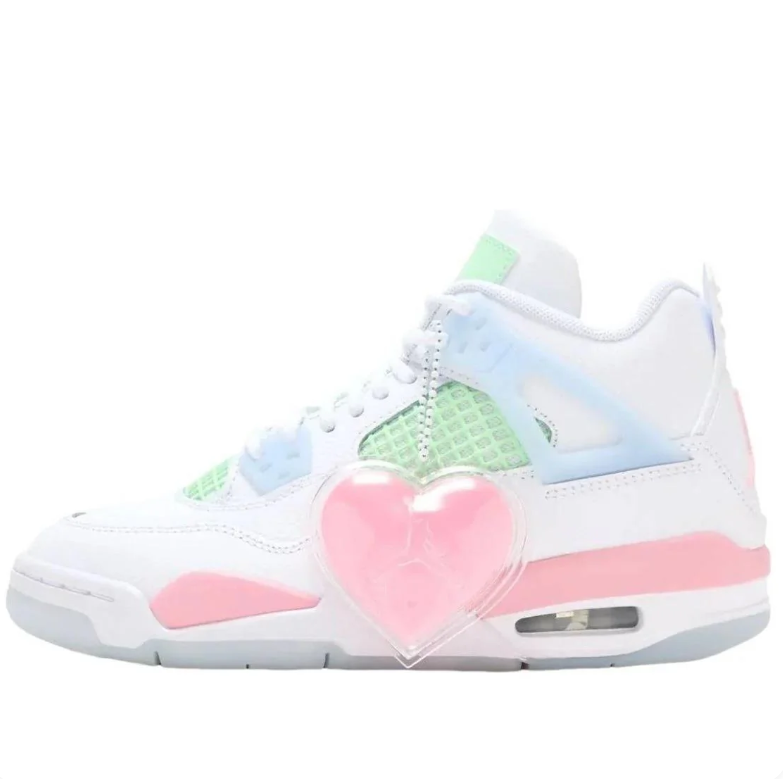 Air Jordan Sneakers in White with Mint Green, Pink & Pale Blue Accents