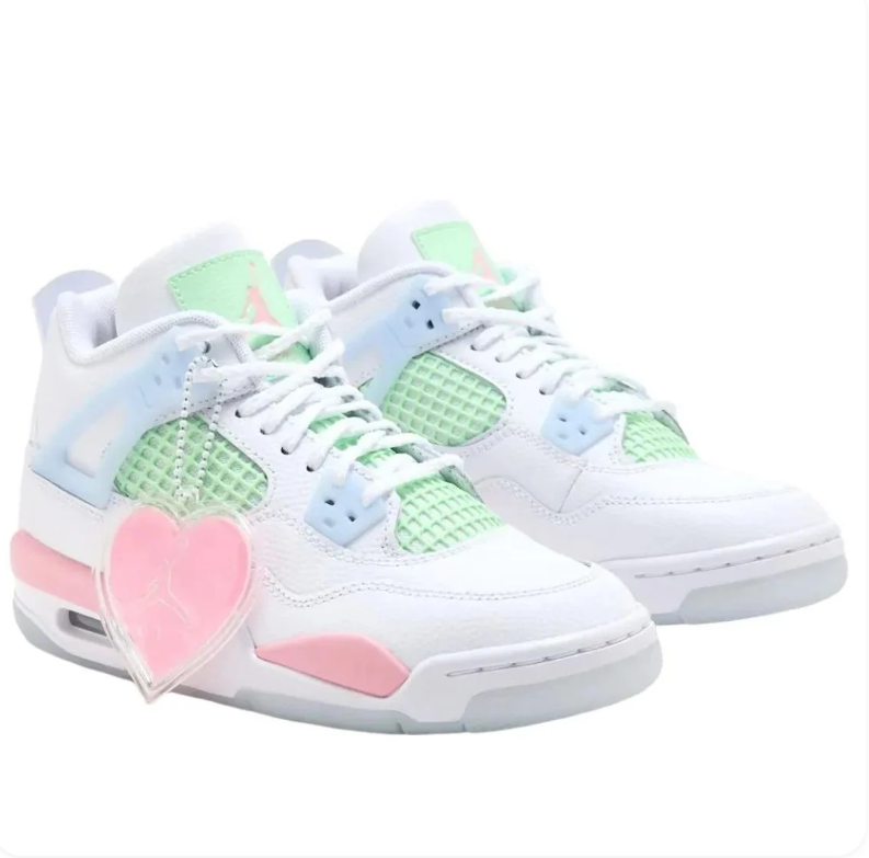 Air Jordan Sneakers in White with Mint Green, Pink & Pale Blue Accents