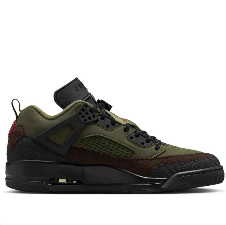 Air Jordan Sneakers in Olive Green & Brown with Black and Red Details