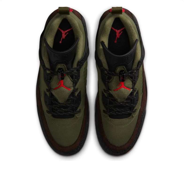 Air Jordan Sneakers in Olive Green & Brown with Black and Red Details