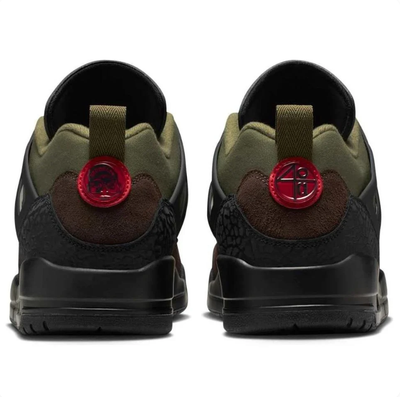 Air Jordan Sneakers in Olive Green & Brown with Black and Red Details