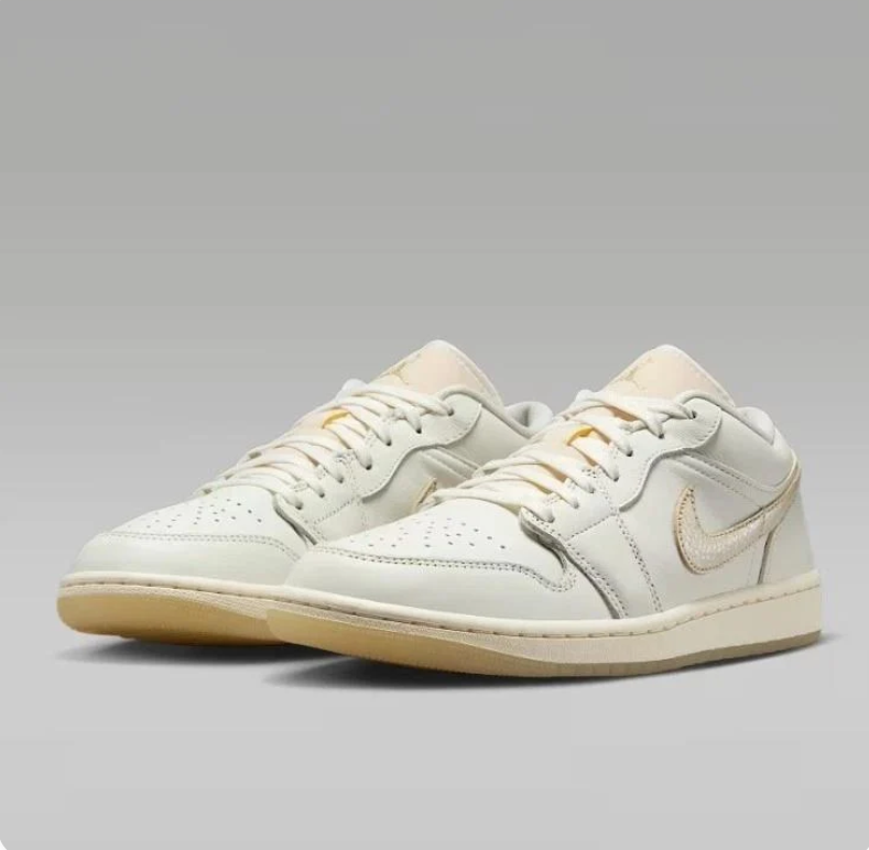 Air Jordan Low-Top Sneakers in Off-White & Beige with Gum-Colored Sole