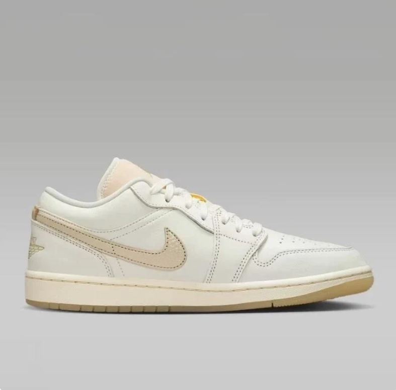 Air Jordan Low-Top Sneakers in Off-White & Beige with Gum-Colored Sole