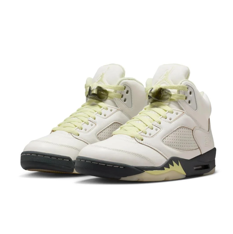Air Jordan High-Top Sneakers in Off-White with Pale Yellow Accents