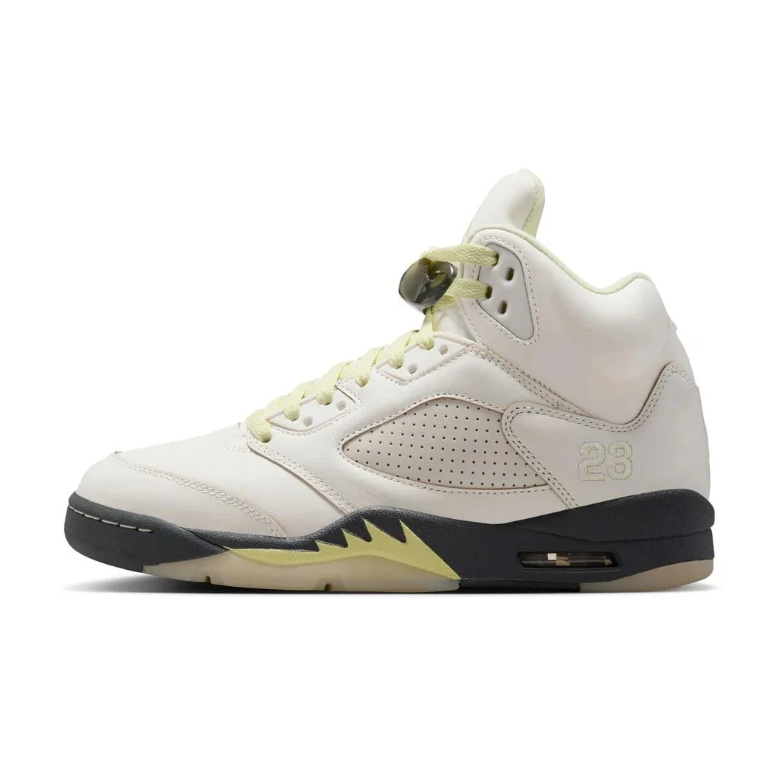 Air Jordan High-Top Sneakers in Off-White with Pale Yellow Accents