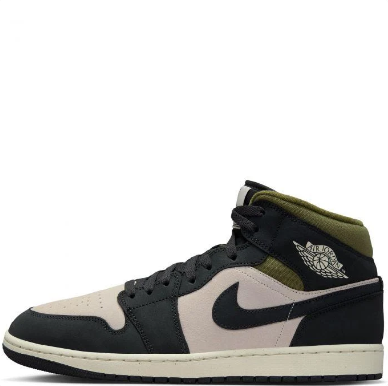 Air Jordan Mid-Top Sneakers in Black & Beige with Olive Accents