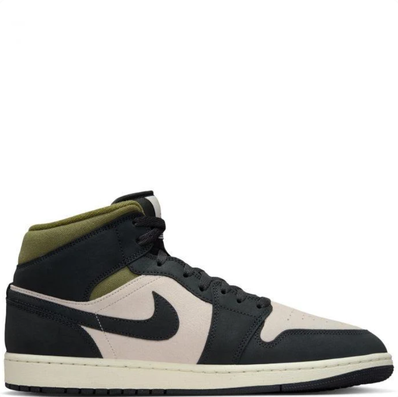 Air Jordan Mid-Top Sneakers in Black & Beige with Olive Accents