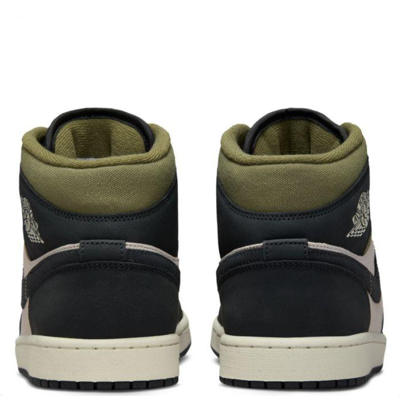 Air Jordan Mid-Top Sneakers in Black & Beige with Olive Accents