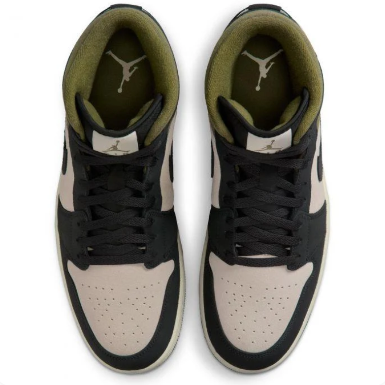 Air Jordan Mid-Top Sneakers in Black & Beige with Olive Accents