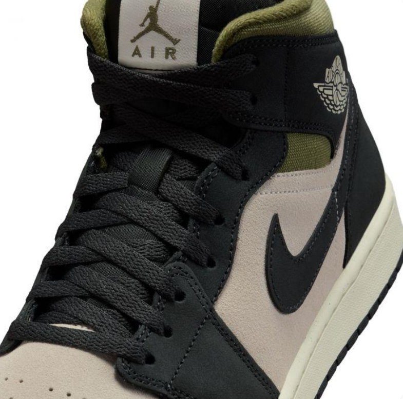 Air Jordan Mid-Top Sneakers in Black & Beige with Olive Accents