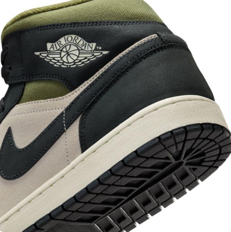 Air Jordan Mid-Top Sneakers in Black & Beige with Olive Accents
