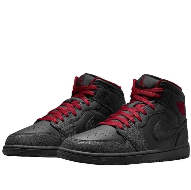 Air Jordan Mid-Top Sneakers in Black & Charcoal with Red Accents