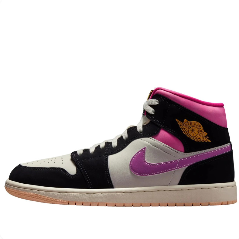 Air Jordan Mid-Top Sneakers in Black & Off-White with Pink Accents
