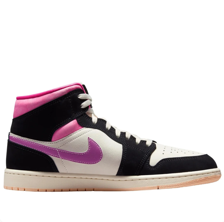 Air Jordan Mid-Top Sneakers in Black & Off-White with Pink Accents