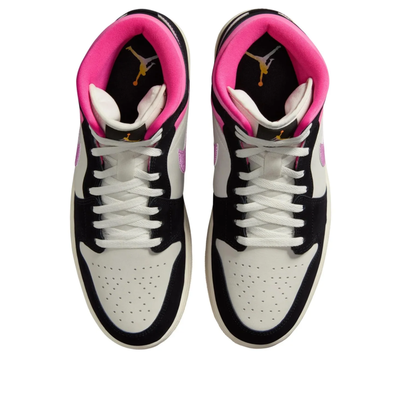 Air Jordan Mid-Top Sneakers in Black & Off-White with Pink Accents