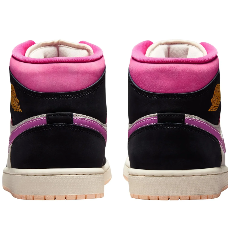 Air Jordan Mid-Top Sneakers in Black & Off-White with Pink Accents
