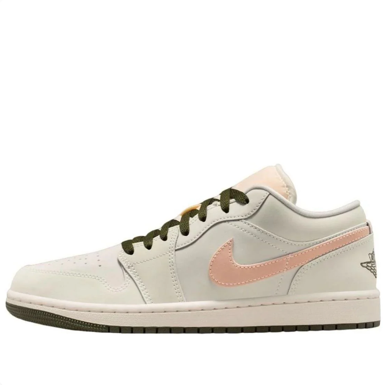 Air Jordan Low-Top Sneakers in Off-White & Peach with Olive Accents