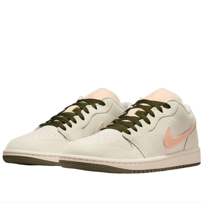 Air Jordan Low-Top Sneakers in Off-White & Peach with Olive Accents