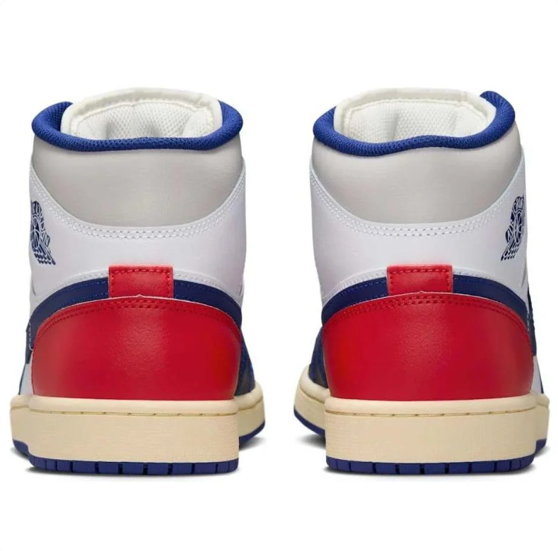 Air Jordan Mid-Top Sneakers in White, Navy Blue & Red