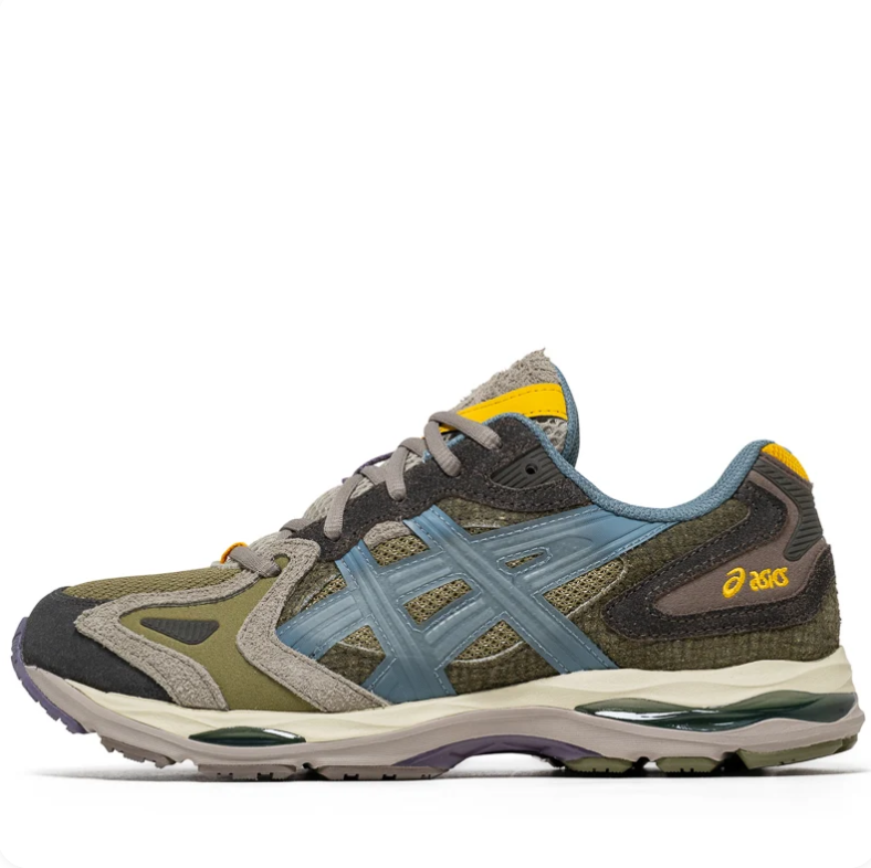ASICS Low-Top Sneakers in Olive Green & Blue with Yellow Accents
