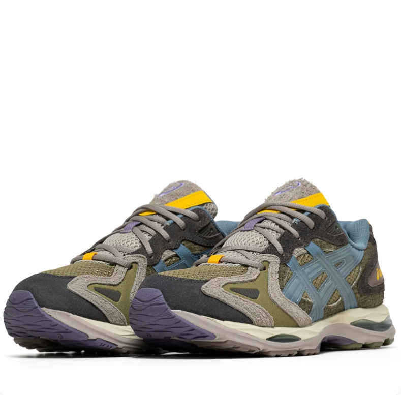 ASICS Low-Top Sneakers in Olive Green & Blue with Yellow Accents