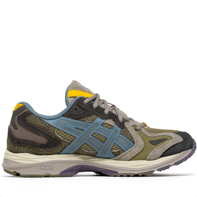 ASICS Low-Top Sneakers in Olive Green & Blue with Yellow Accents