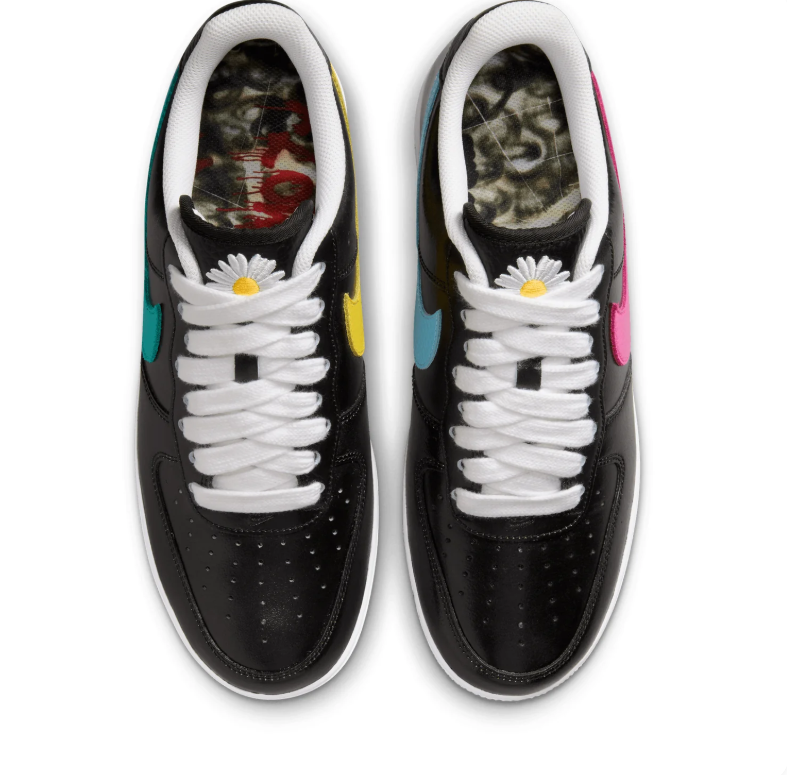 Nike Low-Top Sneakers – Black with Multicolor Swooshes & Daisy Details